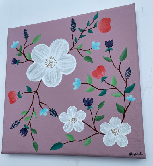Floral Painting on Canvas 8" x 8"
