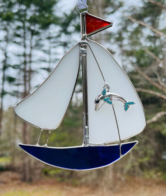 Gone Sailing - Boat with Dolphin Charm