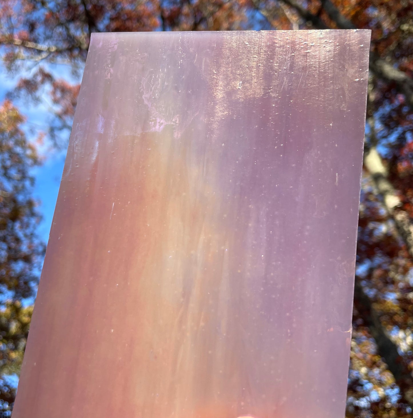 Iridescent Pink Stained Glass Sheet 6" x 4"