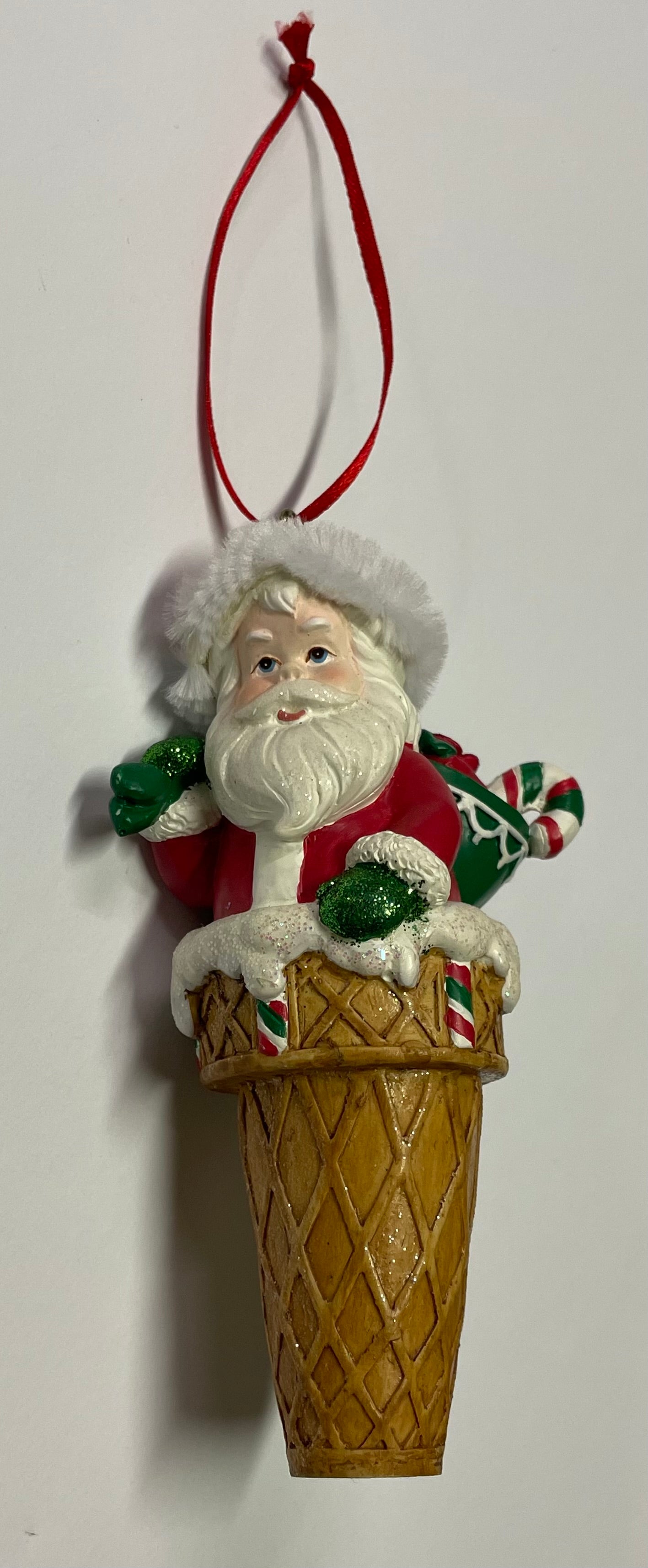 Ice Cream Cone Santa Ornament