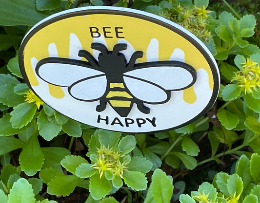 Bee Happy - Wooden Plant Stake