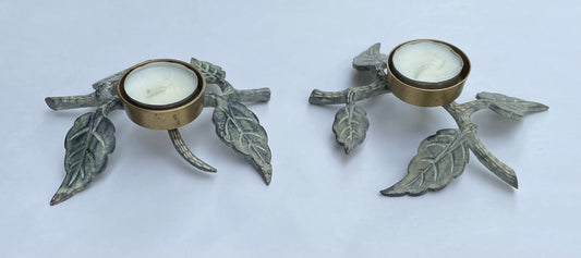 Brass Leaf Candle Holder - Set of 2